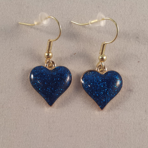 Gold Blue Mystical Heart Earrings Hypoallergenic Hook - Picture 1 of 2